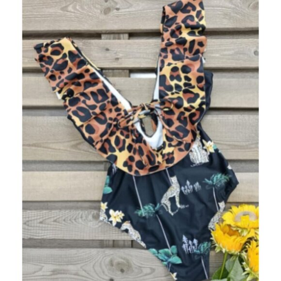 **SPORLIKE One Piece Swimsuit V-Neck Ruffle Bathing Suit Padded Monokini L NWOT - Picture 3 of 6